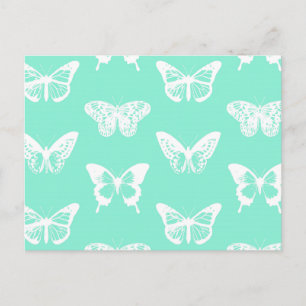 Cartão Postal Esboço da borboleta, aqua e branco