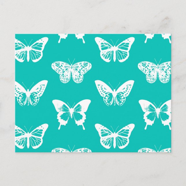 Cartão Postal Esboço da borboleta, turquesa e branco (Frente)