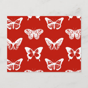 Cartão Postal Esboço da borboleta, vermelho e branco profundos