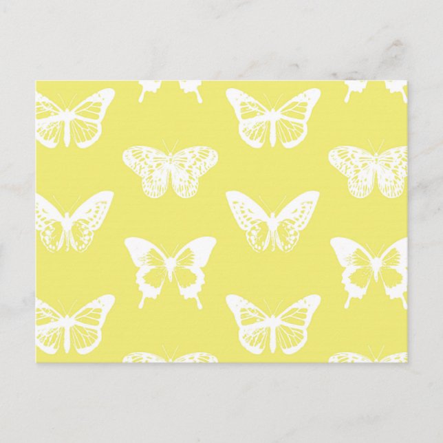 Cartão Postal Esboço de borboleta, ouro de mostarda e branco (Frente)