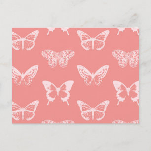 Cartão Postal Esboço de borboleta, rosa coral