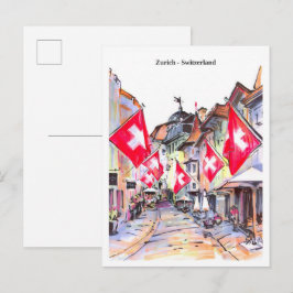 Cartão Postal Esboço de rua aconchegante Zurique Suíça
