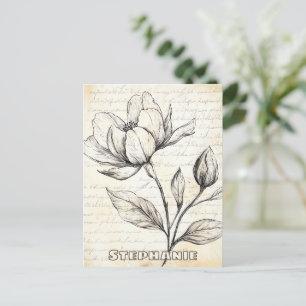 Cartão Postal Esboço Floral Russo com Caligrafia - Idade (4)