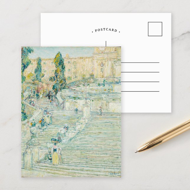 Cartão Postal Escadas Espanholas, Roma | Childe Hassam (Criador carregado)