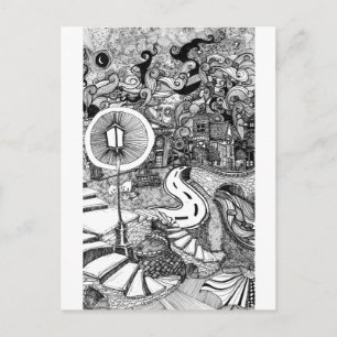 Cartão Postal Escadas sob caneta de luz e ilustração de tinta