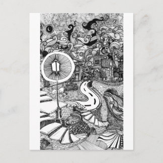 Cartão Postal Escadas sob caneta de luz e ilustração de tinta