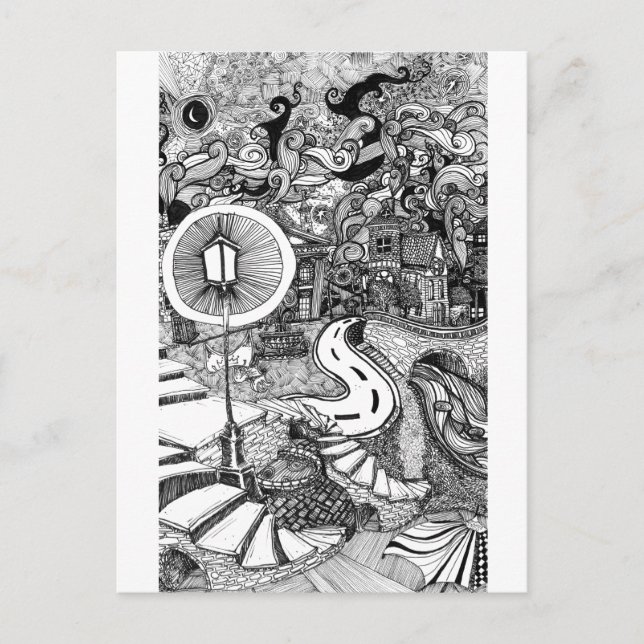 Cartão Postal Escadas sob caneta de luz e ilustração de tinta (Frente)