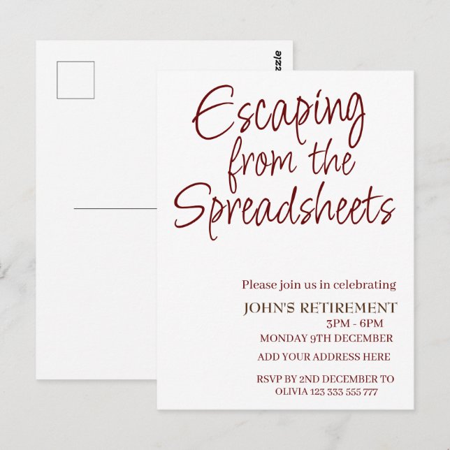 Cartão Postal Escapar das planilhas Reforma Engraçada (Frente/Verso)