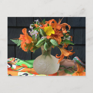 Cartão Postal Escaravelho de seda laranja Floral
