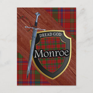 Cartão Postal Escocês Clã Monroe Munro Tartan Shield e Espada