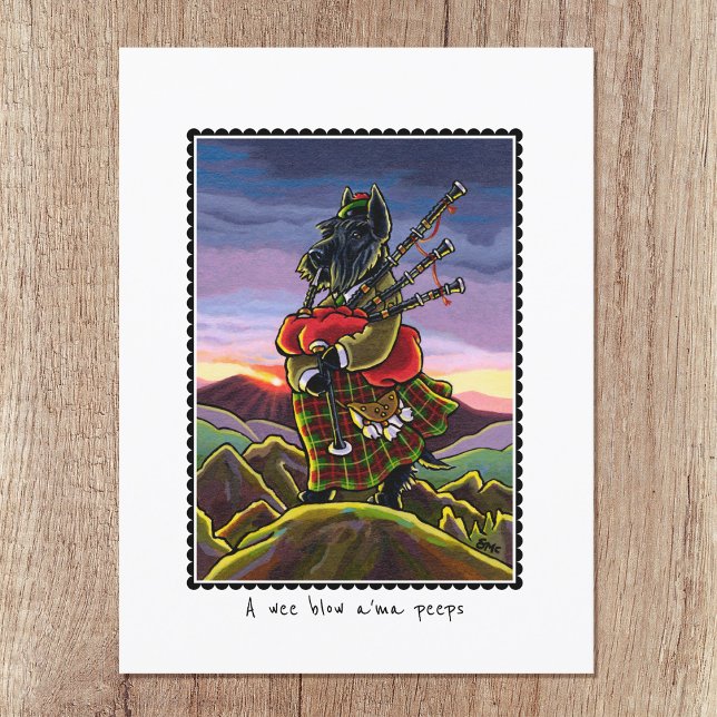 Cartão Postal Escocês Terrier Bagpipe Kilt Dog Personalizado (Criador carregado)