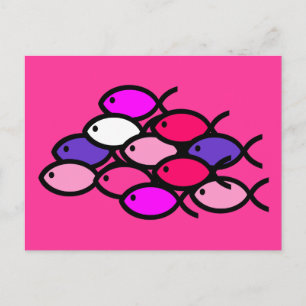 Cartão Postal Escola de Símbolos de Peixes Cristãos - Rosa