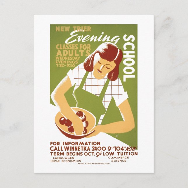 Cartão Postal Escola noturna: Classes para Adultos (Frente)