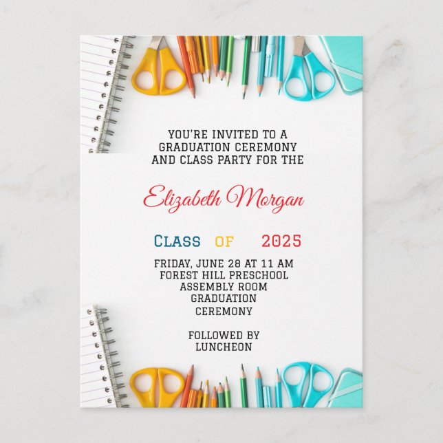 Cartão Postal escola pré-escolar das crianças de graduação moder (Frente)