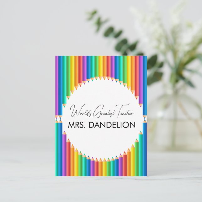 Cartão Postal Escola Rainbow Crayons, maior professor do mundo (Em pé/Frente)