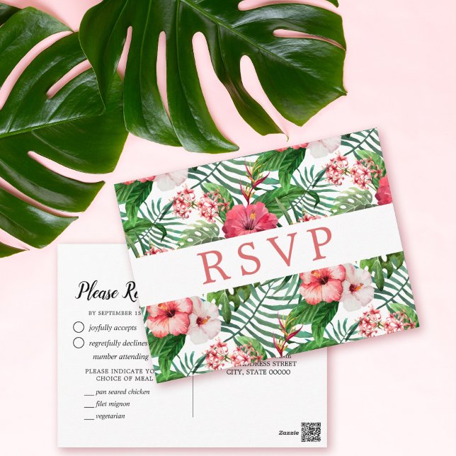 Cartão Postal Escolha de refeição RSVP para casamento de hibisco (Criador carregado)