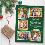 Cartão Postal Escoteiro Feliz Artesanato de Natal Verde<br><div class="desc">O Script de Pincel Moderno Feliz Natal 5 Colagem de Fotos com Cartão-Postal de Festas de Fita de Artesanato. Fundo Verde Florestal.</div>