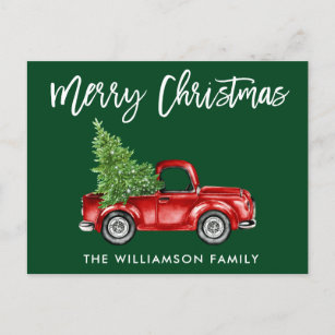 Cartão Postal Escoteiro Vintage Caminhão Árvore de Natal Verde