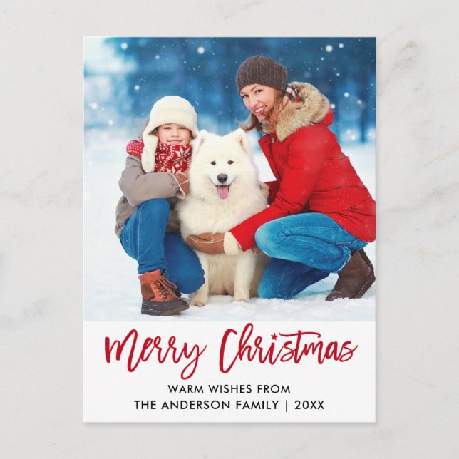 Cartão Postal Escova Vermelha Feliz Foto da Estrela de Natal (Frente)