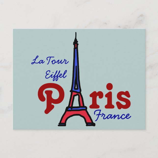 Cartão Postal escreva sobre a Torre Eiffel Paris (Frente)