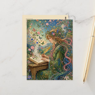 Cartão Postal Escrevendo o Mundo Art Nouveau