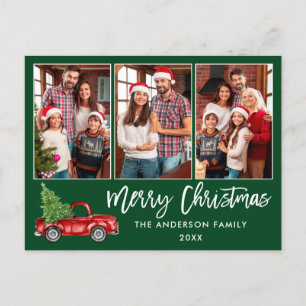 Cartão Postal Escrita em Pincel 3 Foto Natal Vintage Truck Green