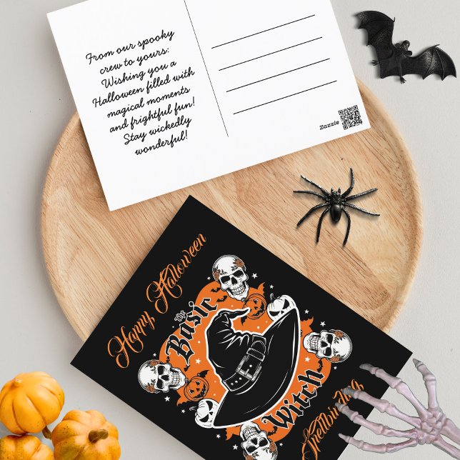 Cartão Postal Escrita Personalizada Pumpkin Skull Retro Hallowee (Criador carregado)