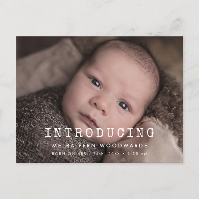 Cartão Postal Escrita simples Novo bebê apresentando fotografia (Frente)