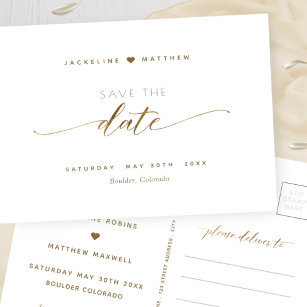 Cartão Postal Escrito Dourado Elegante, Casamento Salvar A Data 
