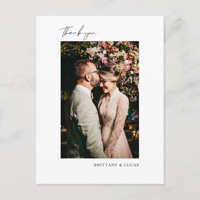 Cartão Postal Escrito Elegante Casamento Branco Negro Obrigado (Frente)