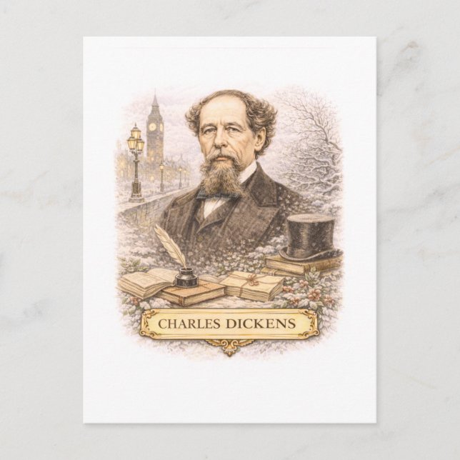 Cartão Postal Escritor Charles Dickens em estilo retrô (Frente)