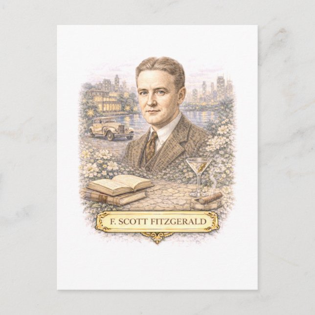 Cartão Postal Escritor F. Scott Fitzgerald ao estilo retrô (Frente)