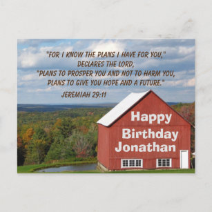 Cartão Postal Escritura de Aniversário Jeremiah 29:11 Eu conheço