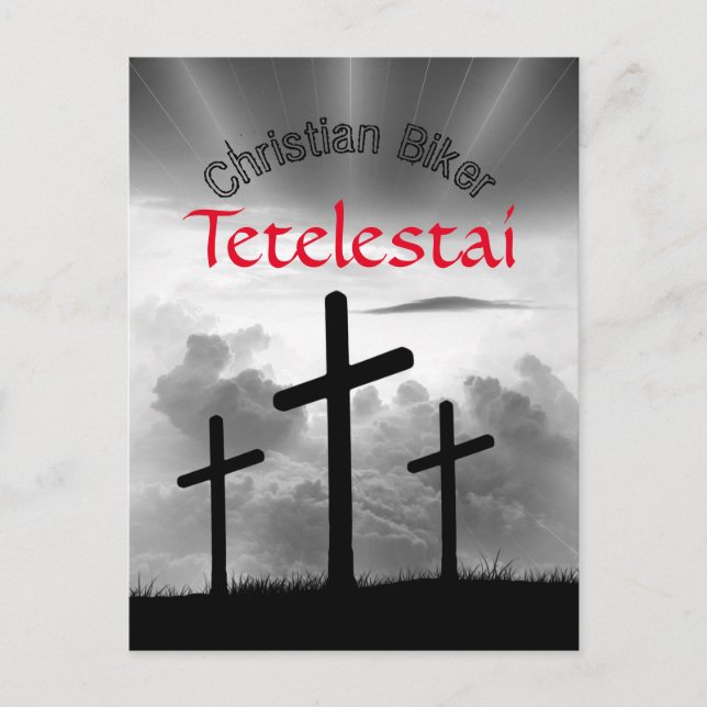 Cartão Postal Escritura de Tetelestai Christian Biker Verse (Frente)