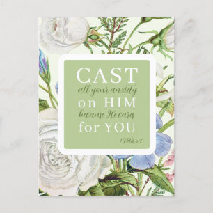 Cartão Postal Escritura Floral 1 Peter 5:7