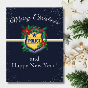 Cartão Postal Escudo da Polícia Feliz Natal e Ano Novo