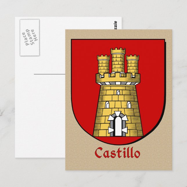 Cartão Postal Escudo Heráldico Ancestral Castillo (Frente/Verso)