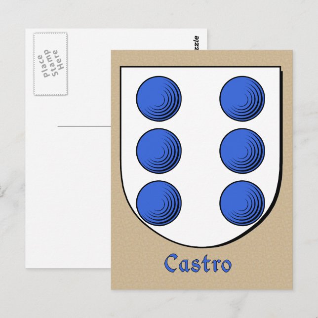 Cartão Postal Escudo Heráldico Ancestral de Castro (Frente/Verso)