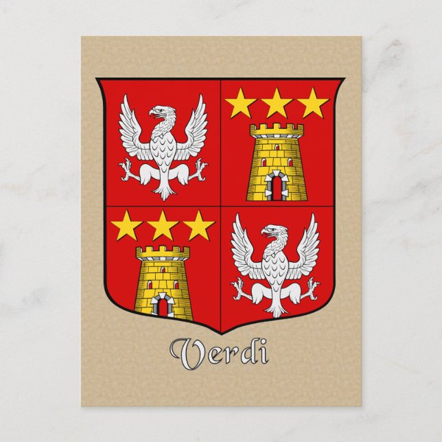 Cartão Postal Escudo Heraldico da Família Verdi (Frente)