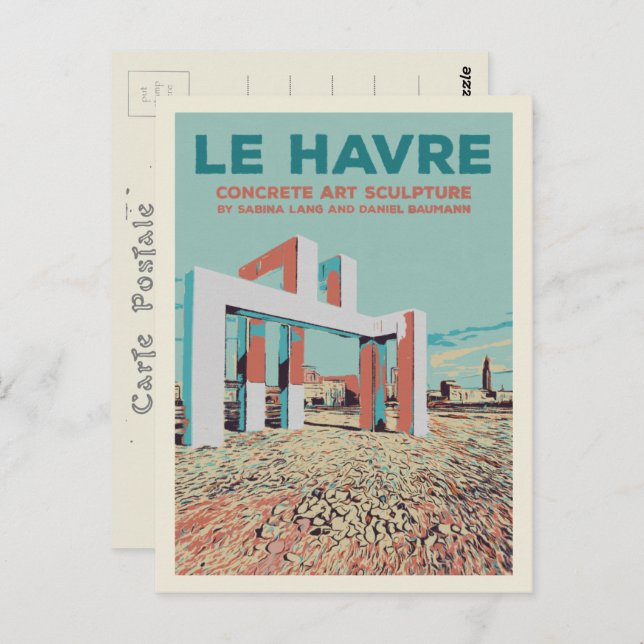 Cartão Postal Escultura de concreto Le Havre na praia França (Frente/Verso)