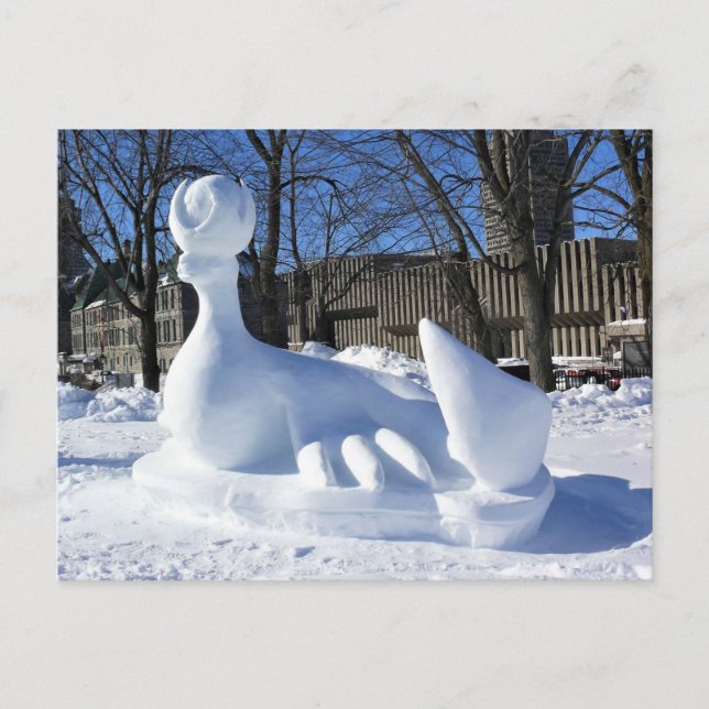 Cartão Postal Escultura de Neve Seal, Quebec, Canadá (Frente)