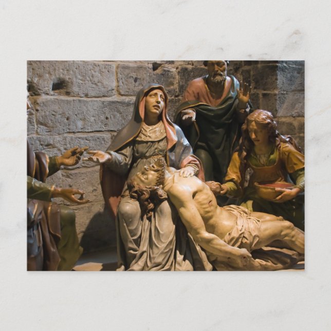 Cartão Postal Escultura Mary segurando Jesus Notre Dame De Paris (Frente)