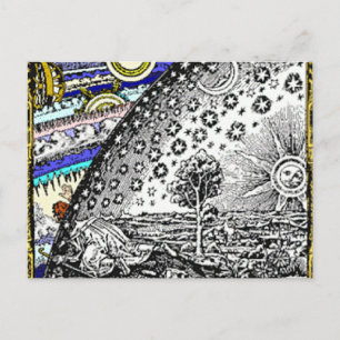 Cartão Postal Esfera celestial intrincada Sol Lua Estrelas Plane