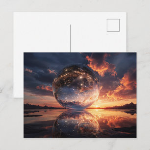 Cartão Postal Esfera Reflexiva Surreal Contendo Estrelas