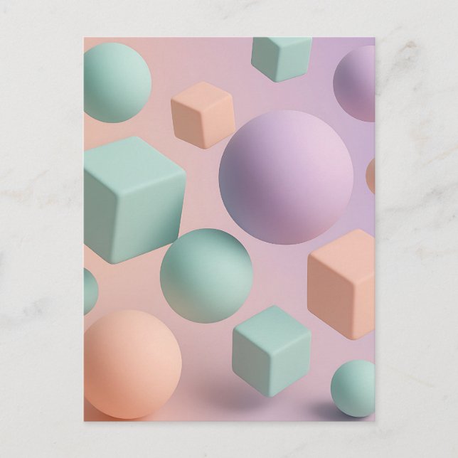 Cartão Postal Esferas Geométricas Pastel Cubos (Frente)