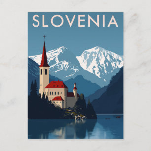 Cartão Postal Eslovênia Lago Bled Alpes Retro