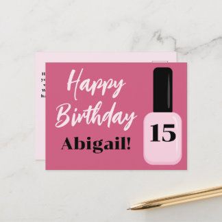 Cartão Postal Esmalte Rosa Tendência Aniversário Personalizado