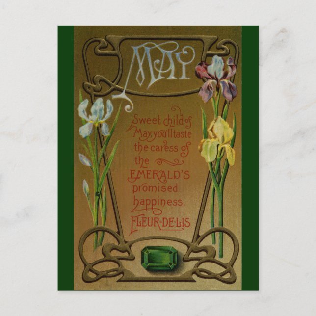 Cartão Postal Esmeralda e íris do aniversário de maio (Frente)