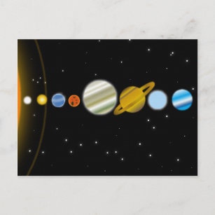 Cartão Postal Espaço Escuro com Fantasia de Planetas Coloridos