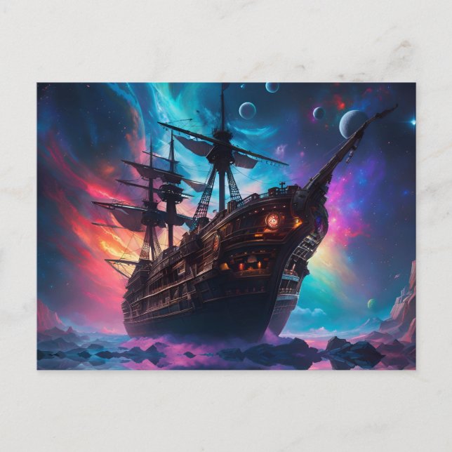 Cartão Postal Espaçonave Pirata em Outro Planeta (Frente)